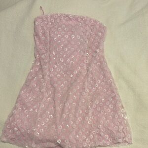 Pink Strapless Floral Dress